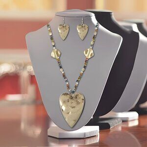 Gold Heart Beaded Chain Charm Necklace and Earrings Boho Jewelry SET NEW